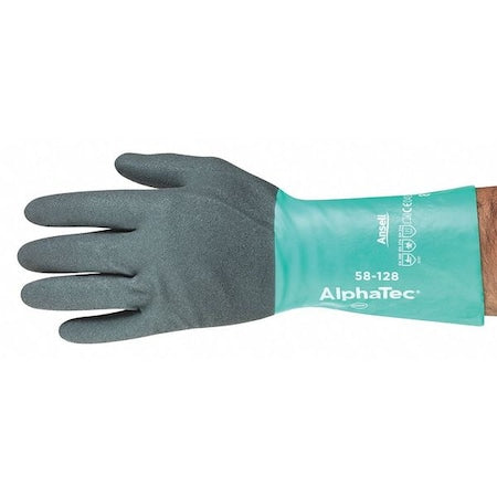 AlphaTec(R) 58-128 Chemical Resistant Gloves, Nitrile, 12 in L, 7 mil, Gray, Green, 11, 1 PR