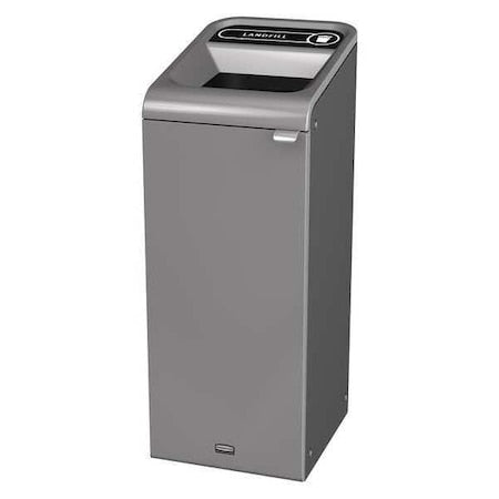15 gal Rectangular Recycling Bin, Open Top, Gray, Steel, 1 Openings