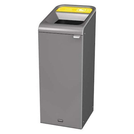 15 gal Rectangular Recycling Bin, Open Top, Gray, Steel, 1 Openings