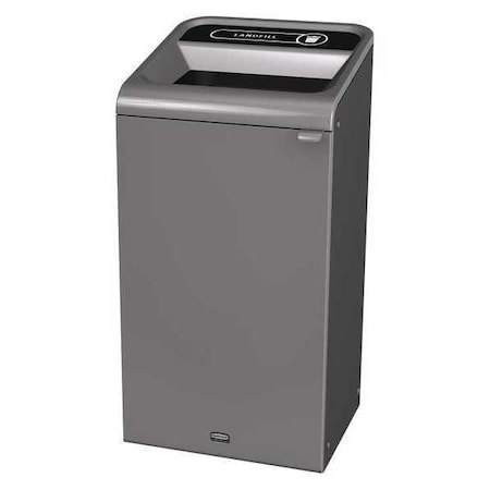 23 gal Rectangular Recycling Bin, Open Top, Gray, Steel, 1 Openings