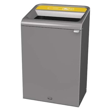 33 gal Rectangular Recycling Bin, Open Top, Gray, Steel, 1 Openings