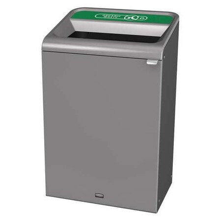 33 gal Rectangular Recycling Bin, Open Top, Gray, Steel, 1 Openings