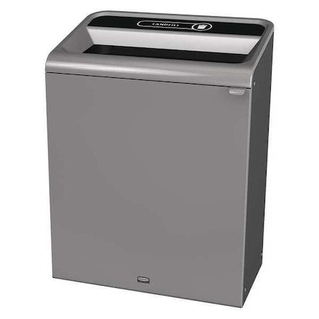 45 gal Rectangular Recycling Bin, Open Top, Gray, Steel, 1 Openings