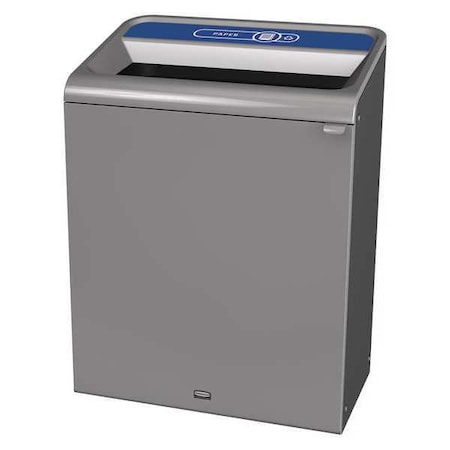 45 gal Rectangular Recycling Bin, Open Top, Gray, Steel, 1 Openings