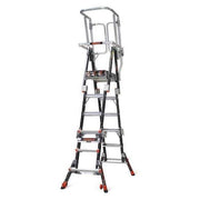 4 to 6 ft Fiberglass, Compact Safety Cage Platform Stepladder, 375 lb Capacity
