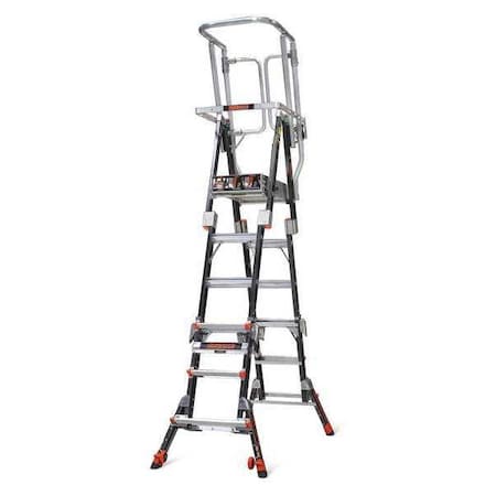 4 to 6 ft Fiberglass, Compact Safety Cage Platform Stepladder, 375 lb Capacity