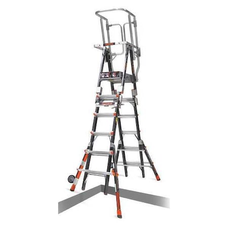 6 to 10 ft Fiberglass, Compact Safety Cage Platform Stepladder, 375 lb Capacity