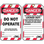 Lockout Tag, Danger, Plastic, 3 1/4 in Width, 5 3/4 in Height, Write On Surface: Yes ,100 PK