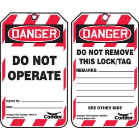 Lockout Tag, Danger, Plastic, 3 1/4 in Width, 5 3/4 in Height, Write On Surface: Yes ,10 PK
