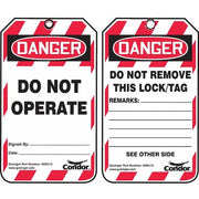 Lockout Tag, Danger, Plastic, 3 1/4 in Width, 5 3/4 in Height, Write On Surface: Yes ,100 PK