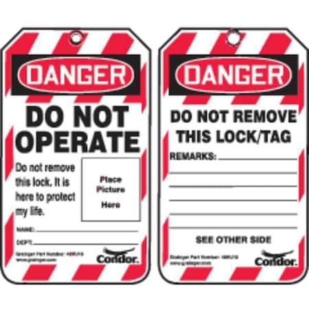 Lockout Tag, Danger, Plastic, 3 1/4 in Width, 5 3/4 in Height, Write On Surface: Yes ,100 PK