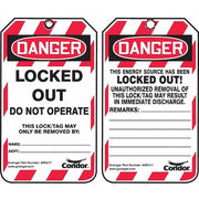 Lockout Tag, Danger, Locked Out Device, Plastic, Write-On Surface, Nylon Ties, English, 25 Per Pack