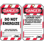 Lockout Tag, Danger, Plastic, 3 1/4 in Width, 5 3/4 in Height, Write On Surface: Yes ,10 PK
