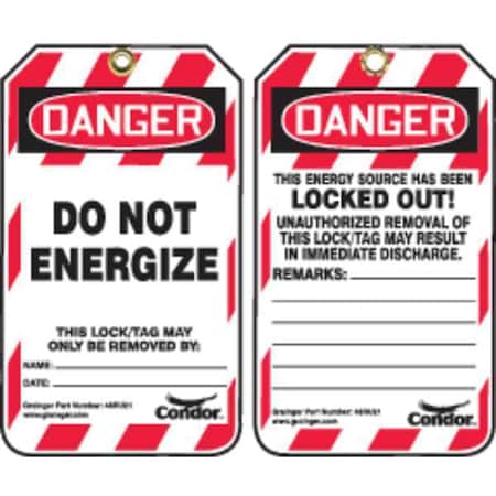 Lockout Tag, Danger, Plastic, 3 1/4 in Width, 5 3/4 in Height, Write On Surface: Yes ,100 PK