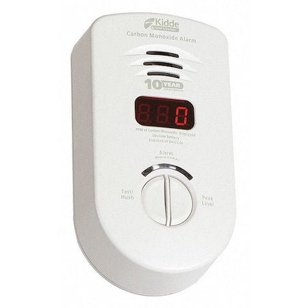 Carbon Monoxide Alarm, 85 dB at 10 ft, 110V AC/DC, Electrochemical Battery Backup: Yes