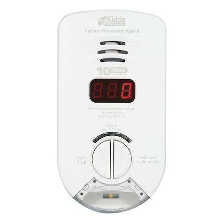 Carbon Monoxide Alarm, 85 dB at 10 ft, 110V AC/DC, Electrochemical Battery Backup: Yes