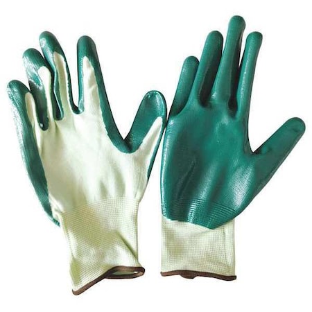 Coated Gloves, Nitrile, Smooth, Palm, 3 Abrasion Level, Green, L (9) 1 PR