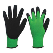 Coated Gloves, Natural Rubber Latex, Crinkled, Palm, 2 Abrasion Level, Black/Green, M 1 PR