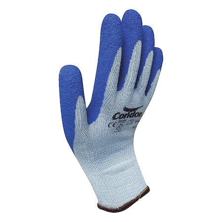 Coated Gloves, Latex, Crinkled, Palm, 3 Abrasion Level, Gray/Blue, M (8) 1 PR