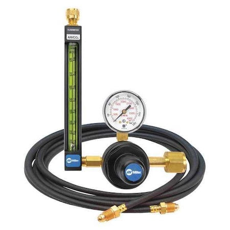 Flowmeter Regulator and Hose Kit, Argon, Carbon Dioxide, Helium, Single Stage, 0.825"-14 Inlet