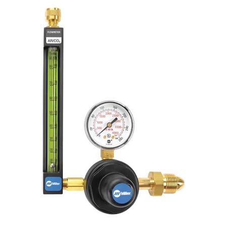 Flowmeter Regulator, Argon, Carbon Dioxide, Helium, Single Stage, 0.965"-14 Inlet, 5/8"-18 Outlet