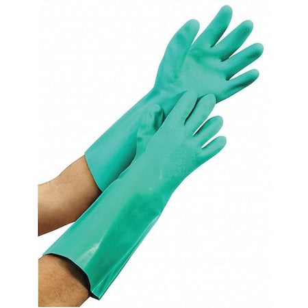 Chemical Resistant Gloves, Nitrile, 13 in L, 15 mil, Green, 11, 1 PR