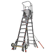 8 to 14 ft Fiberglass, Adjustable Safety Cage Platform Stepladder, 375 lb Capacity