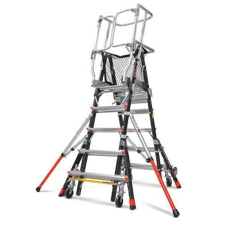 5 to 9 ft Fiberglass, Adjustable Safety Cage Platform Stepladder, 375 lb Capacity