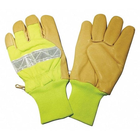 Leather Gloves, Polyester, Knit Wrist Cuff, Wing Thumb, Lime, XL, 1 PR