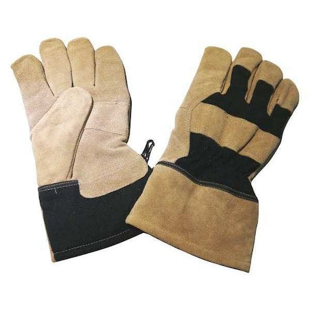 Leather Gloves, Cowhide, Safety Cuff, Wing Thumb, Full Finger, Black/Beige, XL, 1 PR