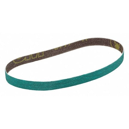 Sanding Belt, 1/2 in W, 24 in L, Coated, Zirconia Alumina, 60 Grit, Not Applicable, 577F, Green