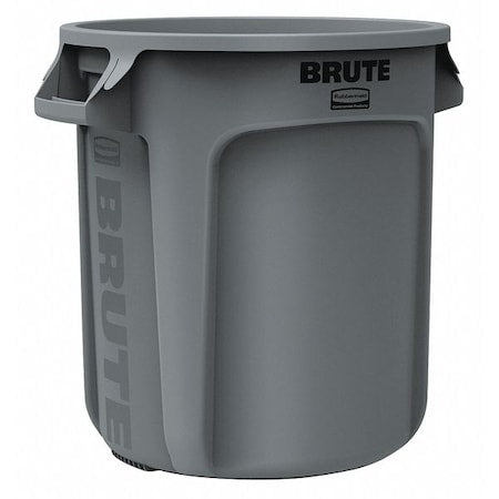 BRUTE 10 gal Round Heavy Duty Plastic Can, Gray, None, Plastic, Not Applicable