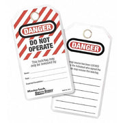 Safety Tag, Danger, Polyester, 3 1/8 in Width, 5 3/4 in Height, Write On Surface: Yes ,12 PK