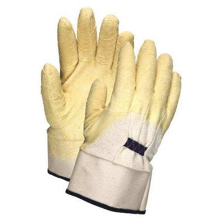 Coated Gloves, Latex, Crinkle, Palm, 0 Abrasion Level, Natural, L 12 PK