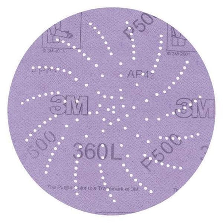 Hook-and-Loop Sanding Disc, 3" Dia, Multi-Hole, Aluminum Oxide, P500 Grit, Open Coat Type, 360L