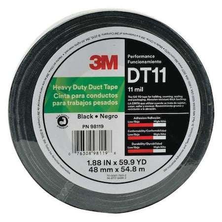 Duct Tape, Black, 60 yd L, 1-7/8 in W