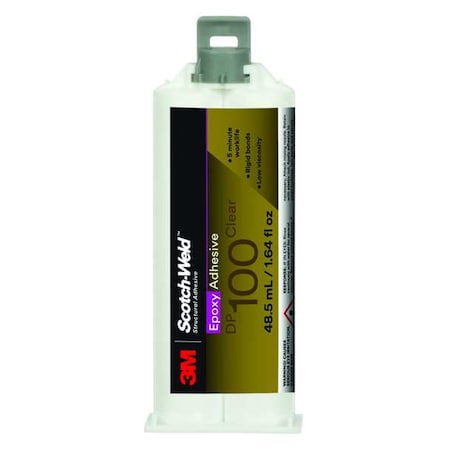 Epoxy Adhesive, DP100 Series, Clear, Dual-Cartridge, 1:01 Mix Ratio, 20 min Functional Cure