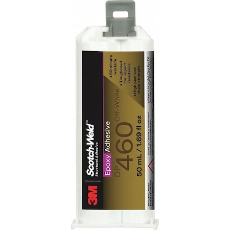 Epoxy Adhesive, DP460 Series, Off-White, Dual-Cartridge, 2:01 Mix Ratio, 1 hr Functional Cure