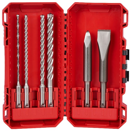 6 pc. 4-Cutter MX4 SDS-Plus Rotary Hammer Drill Bit and Chisel Set