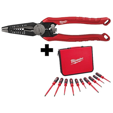 9 in Combo Pliers 7IN1 + 10 PC 1000V Insulated Screwdriver Set