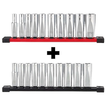 3/8" Deep Well Sockets with FOUR FLAT Sides Combo Pack (10pc SAE + 10pc Metric)