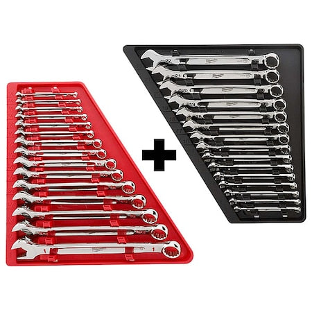 15pc Combination Wrench Set, SAE + 15pc Combination Wrench Set, Metric