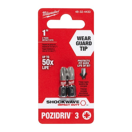 Shockwave 1" Impact Pozidriv No. 3 Insert Bits (2PK)