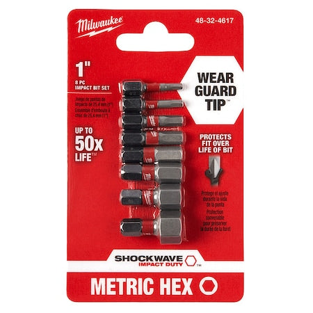 Shockwave 1" METRIC HEX Impact Bit Set, PK8