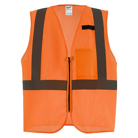 Class 2 High Visibility Orange Mesh One Pocket Safety Vest - S/M