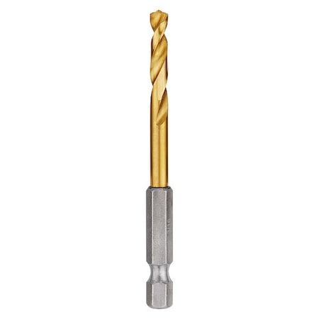 SHOCKWAVE Hex Shank Drill Bit, 3/16 in, Drill Bit Point Angle 135 Deg, High Speed Steel
