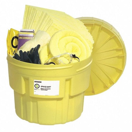 Spill Kit, 21.4 gal Absorbed per Package, 29 lb Drum, Yellow