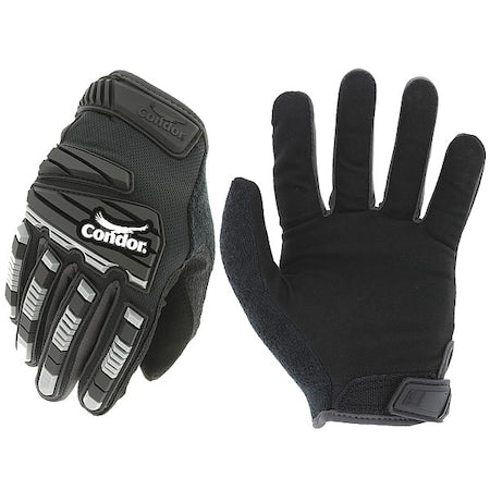 Condor Mechanics Impact Gloves, Cotton Palm, Polyester Back, 12, Black