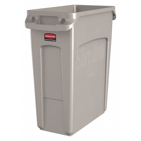 Slim Jim 16 gal Rectangular Slim-Profile Plastic Can, Beige, None, Plastic, 11 in