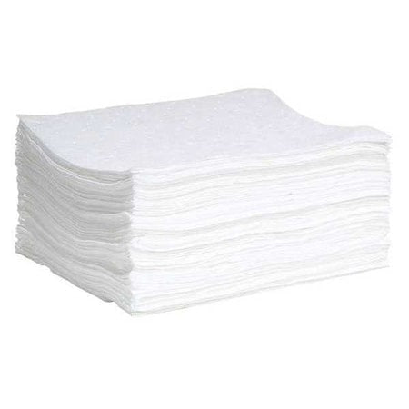 Sorbent Pad, 17 gal, 15 in x 19 in, Oil, White, 100 PK